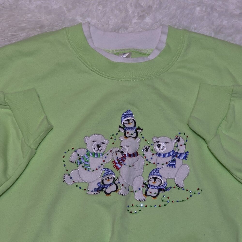 Vintage Holiday Sweater with Polar Bears embroidery Sz Large